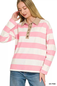 Zenana Striped Contrast Collar Polo Top 100100390151727 33 Affordable Fashion Under $100 Jerry's Apparel 