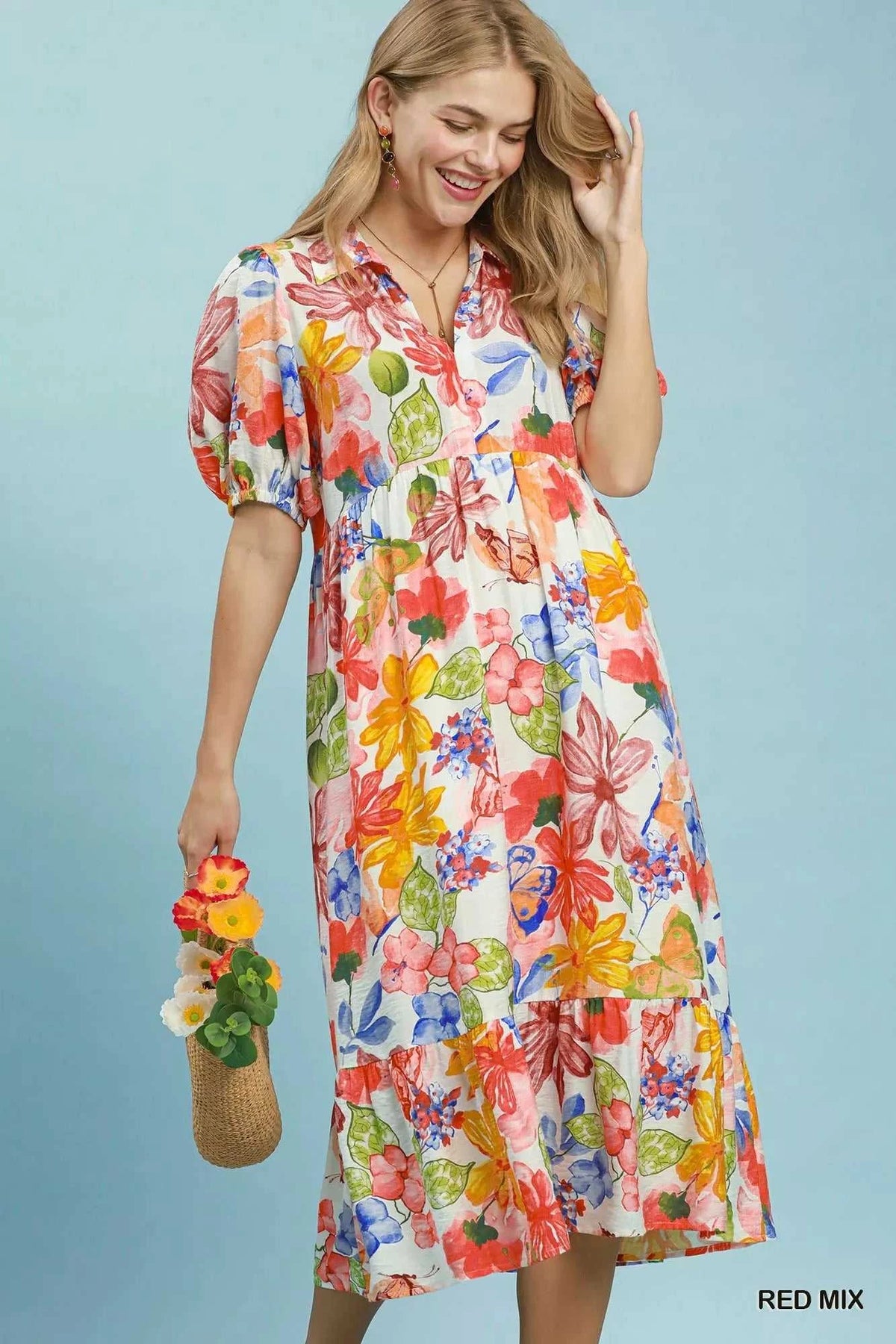 Umgee Watercolor Floral Tiered Midi Dress 100100286061904 62 Affordable Fashion Under $100 Jerry's Apparel 