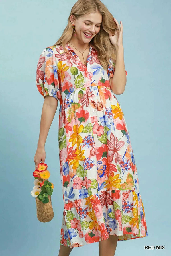 Umgee Watercolor Floral Tiered Midi Dress 100100286061904 62 Affordable Fashion Under $100 Jerry's Apparel 