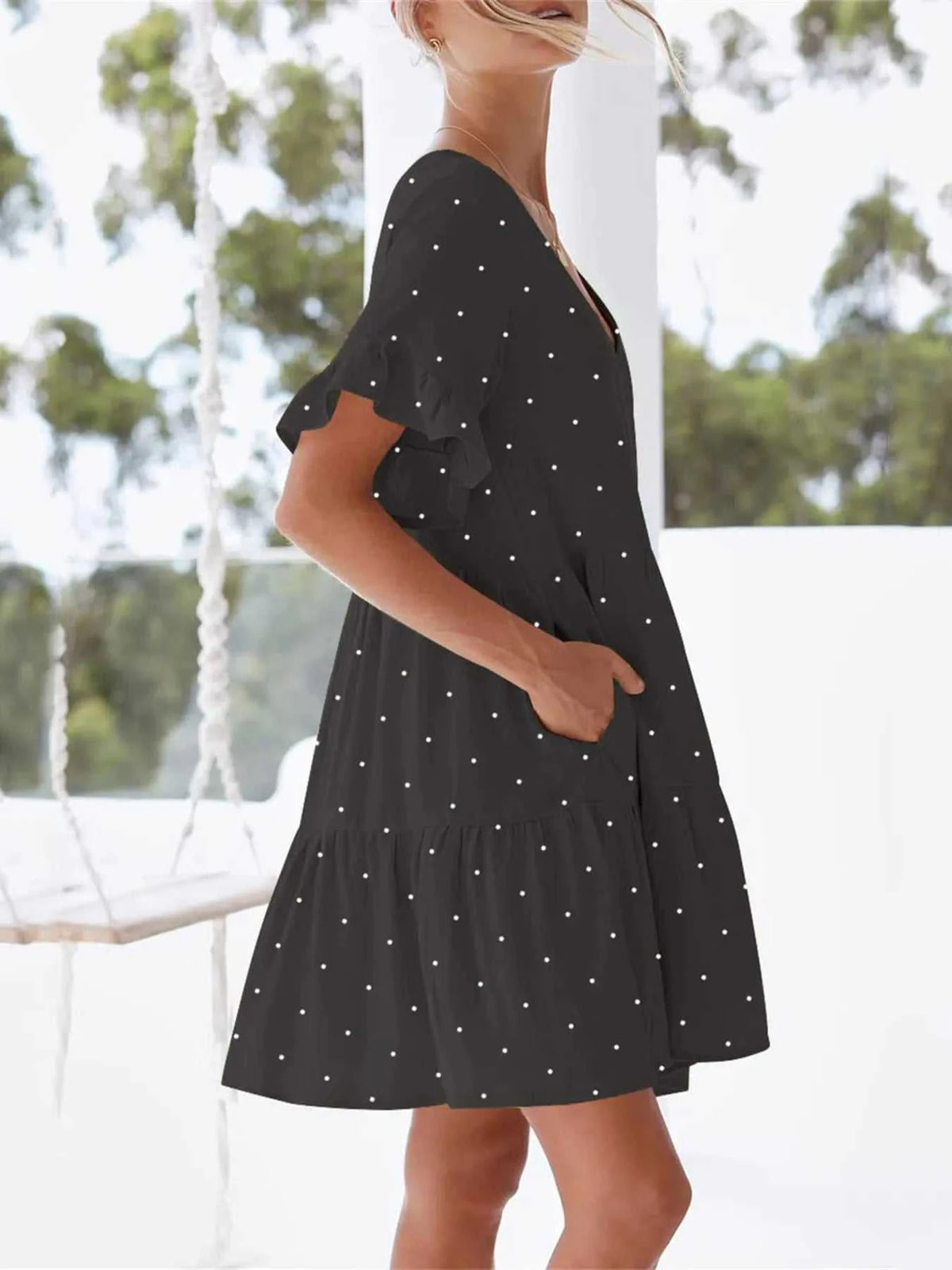 Polka Dot V-Neck Short Sleeve Mini Dress 100100568295398 24 Gifts for Her Jerry's Apparel 