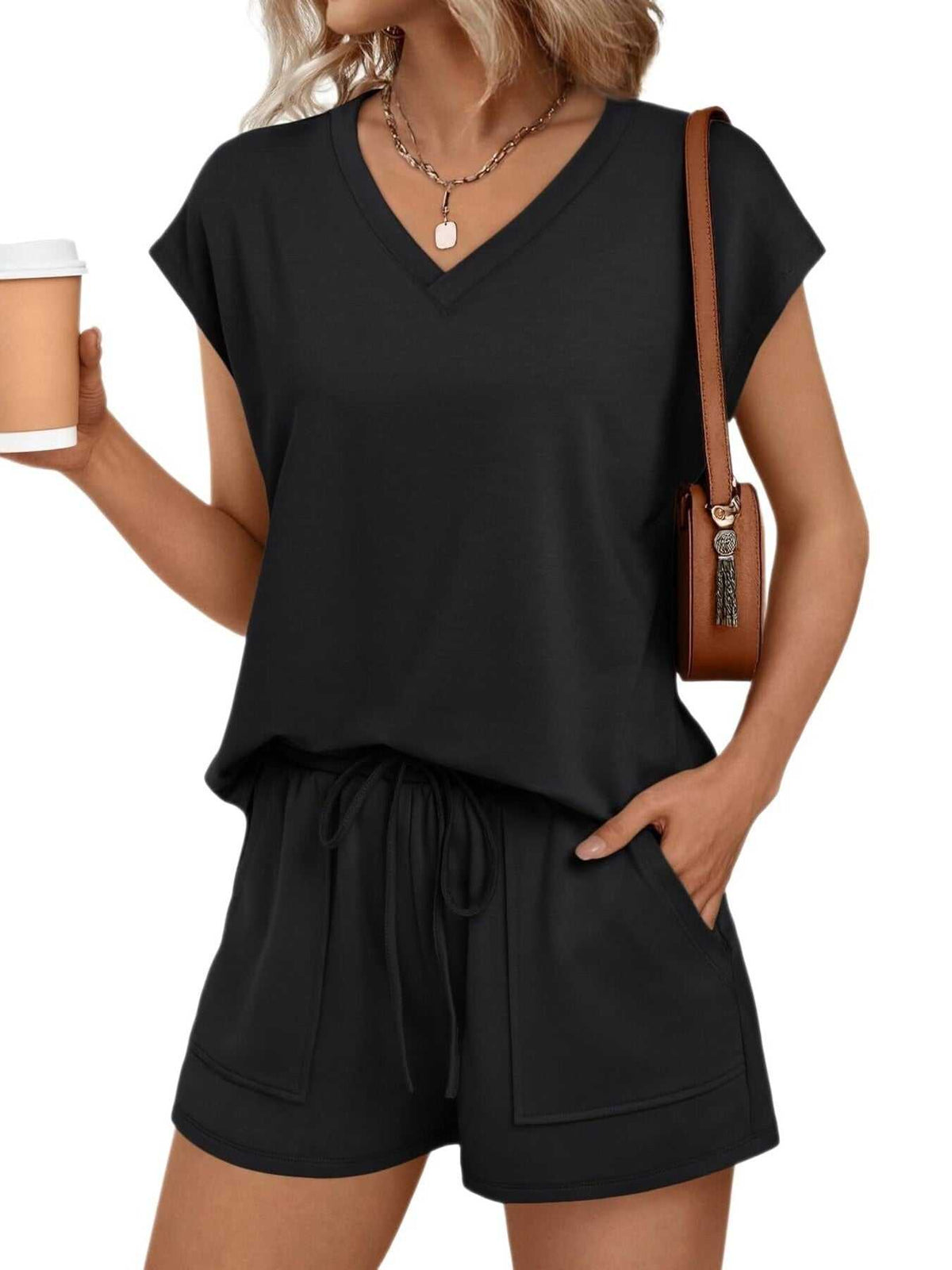 Casual V-Neck T-Shirt and Shorts Set 100100459433935 40 Affordable Fashion Under $100 Jerry's Apparel 