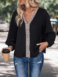 Perfee Contrast V-Neck Long Sleeve Blouse 100101209275734 28 Affordable Fashion Under $100 Jerry's Apparel 