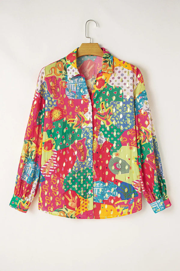 Printed Collared Neck Long Sleeve Shirt