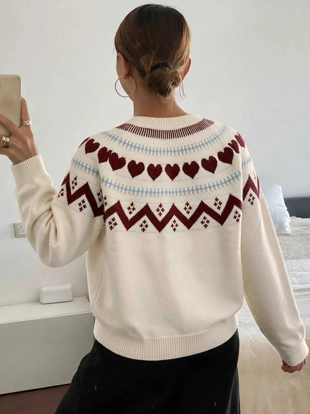 Heart-Patterned Crew Neck Sweater 101002546333255 55 Affordable Fashion Under $100 Jerry's Apparel 