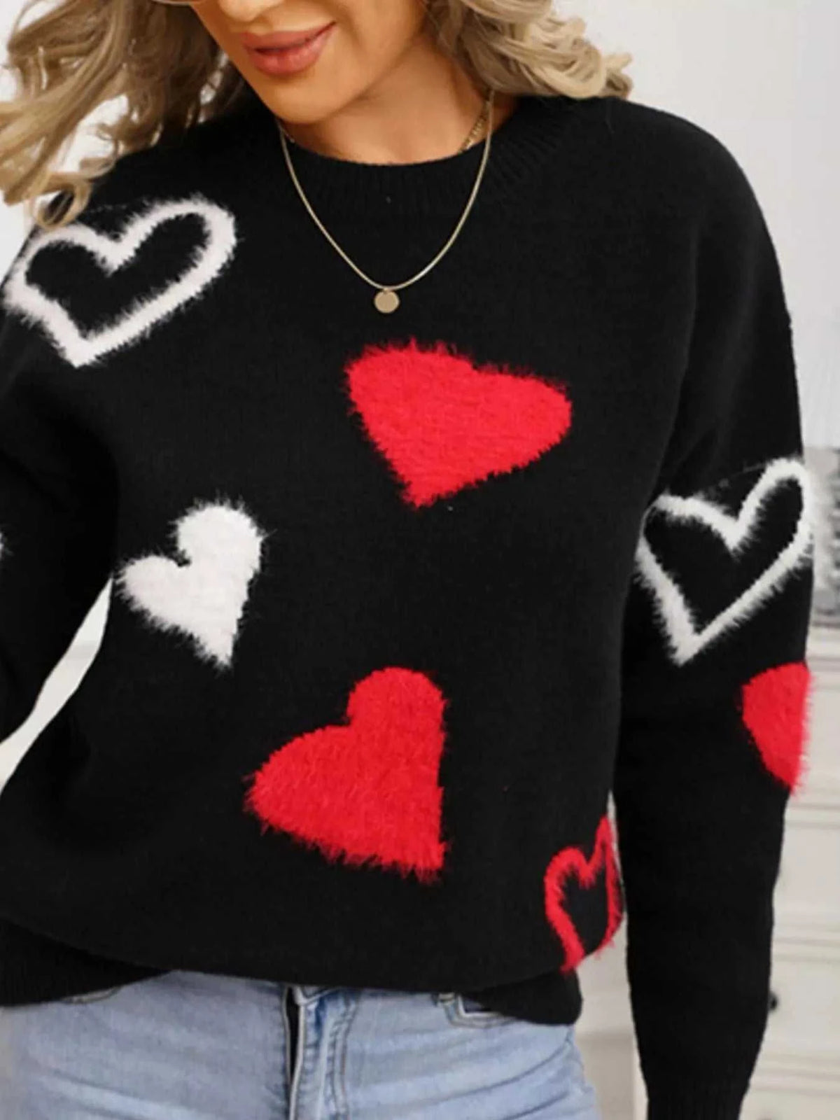 Valentine's Day Heart Pattern Knit Sweater 100100558392039 50 Gifts for Her Jerry's Apparel 