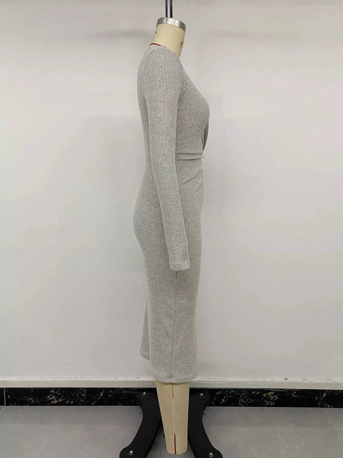 Ribbed Knit Twist Front Long Sleeve Midi Dress with Slit 100100143794005 32 Affordable Fashion Under $100 Jerry's Apparel 