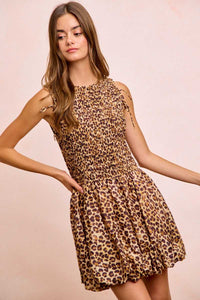 BiBi Leopard Bow Tie Attachable Puff Sleeves Dress 100100826881615 62 Affordable Fashion Under $100 Jerry's Apparel 