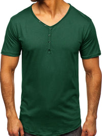 Men's V-Neck Henley Polo T-Shirt