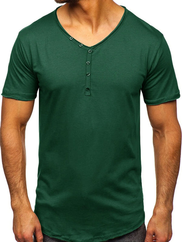 Men's V-Neck Henley Polo T-Shirt