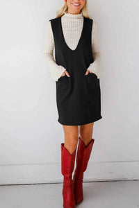 Lovelet Pocketed V-Neck Mini Sweater Overall Dress 100100283761487 35 Affordable Fashion Under $100 Jerry's Apparel 