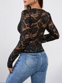 Perfee V-Neck Long Sleeve Lace Top