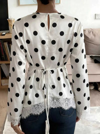 Polka Dot Satin Top with Lace Trim 100100709329500 60 Affordable Fashion Under $100 Jerry's Apparel 