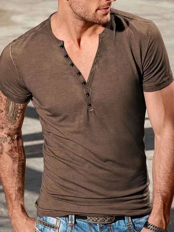 Men's Full Size Button Detail Short Sleeve Top Plus Size