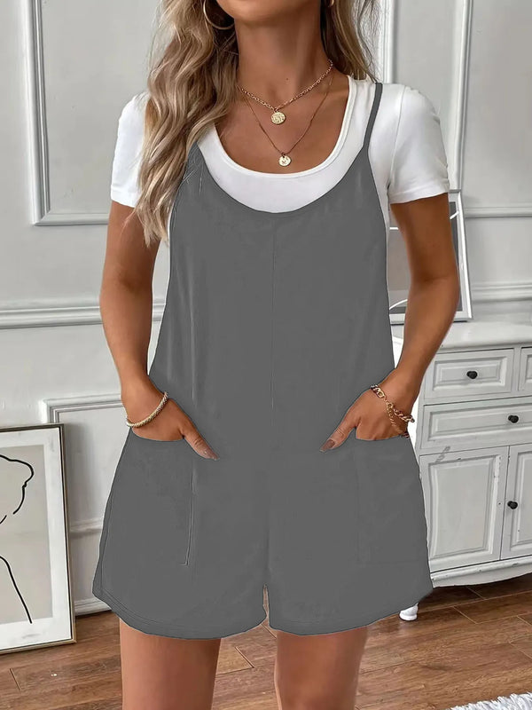 Full Size Scoop Neck Spaghetti Strap Overalls Plus Size