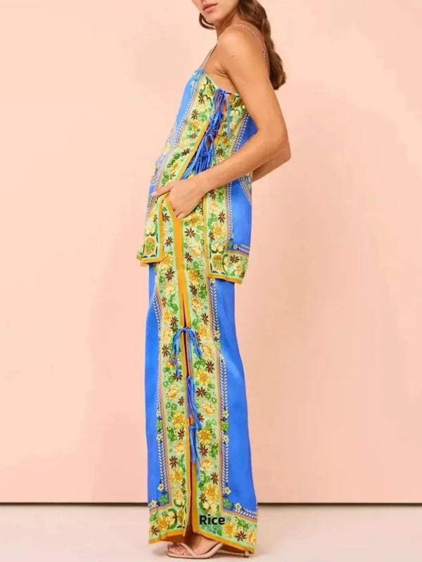 Floral Side Tied Cami and Pants Set