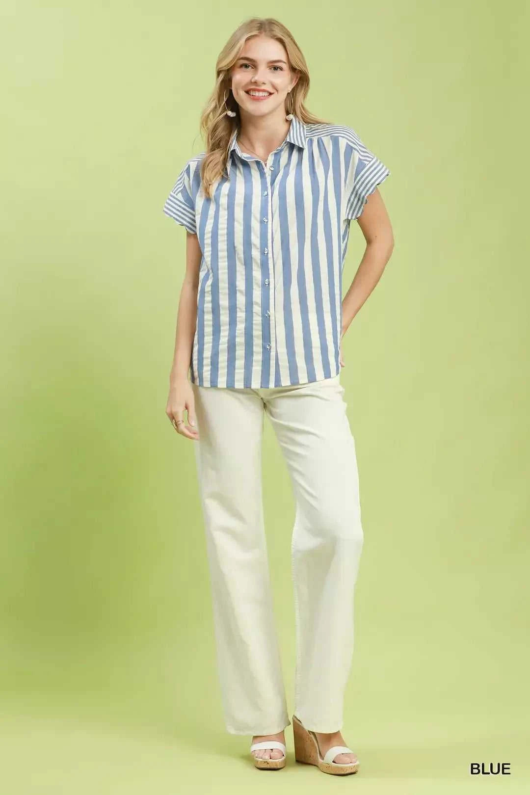 Umgee Striped Button Front Flutter Sleeve Top 100100338391100 49 Affordable Fashion Under $100 Jerry's Apparel 