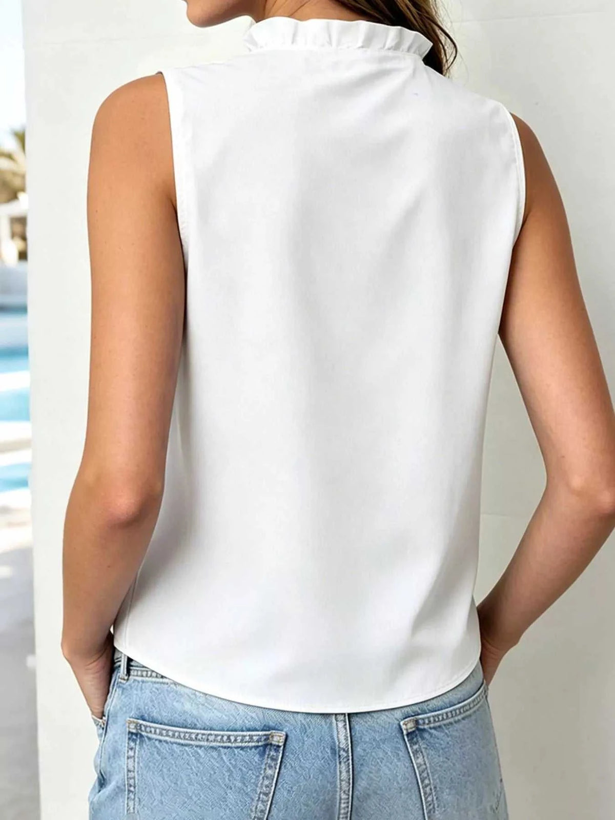Sleeveless Ruffle V-Neck Blouse 100100948391091 21 Affordable Fashion Under $100 Jerry's Apparel 