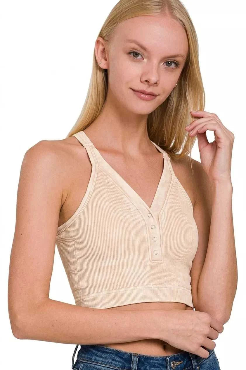 Zenana Washed Ribbed Seamless Button V-neck Tank Top 100100750011664 26 Affordable Fashion Under $100 Jerry's Apparel 