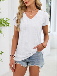 Eyelet Petal Sleeve V-Neck T-Shirt 100100180821182 24 Affordable Fashion Under $100 Jerry's Apparel 