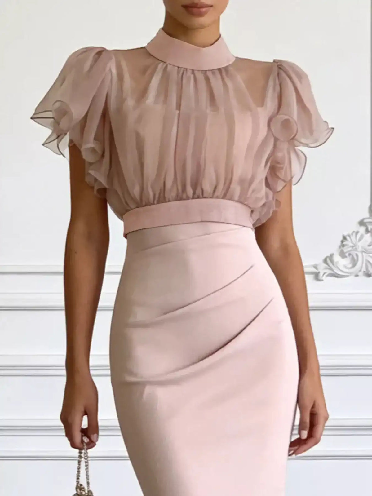Sheer Ruffle Sleeve Midi Dress 101001999021441 64 Gifts for Her Jerry's Apparel 