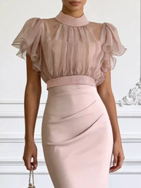 Sheer Ruffle Sleeve Midi Dress 101001999021441 64 Gifts for Her Jerry's Apparel 
