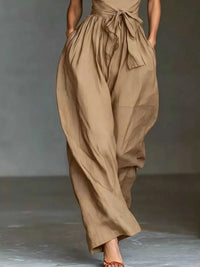 Halter Neck Wide-Leg Jumpsuit with Waist-Tie Detail 101001566820821 48 Affordable Fashion Under $100 Jerry's Apparel 