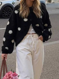 Polka Dot Fuzzy Knit Button-Up Cardigan 101002459532062 54 Affordable Fashion Under $100 Jerry's Apparel 