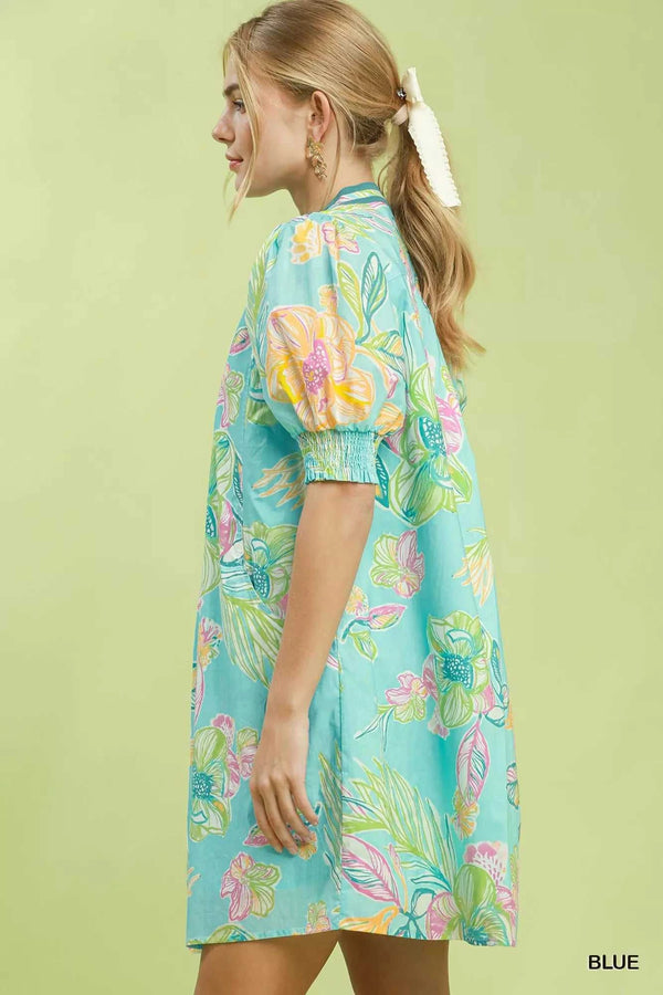 Umgee Botanical Print Dress with Smocked Cuffs 100100706751330 64 Affordable Fashion Under $100 Jerry's Apparel 