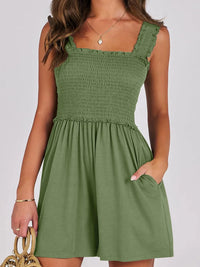 Smocked Square Neck Sleeveless Romper