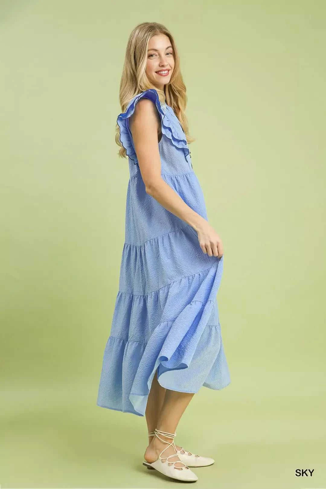 Umgee Seersucker Ruffle Sleeve Tiered Midi Dress 100100933511776 66 Affordable Fashion Under $100 Jerry's Apparel 