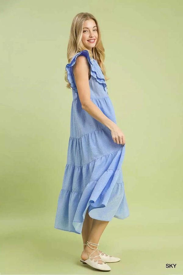 Umgee Seersucker Ruffle Sleeve Tiered Midi Dress 100100933511776 66 Affordable Fashion Under $100 Jerry's Apparel 