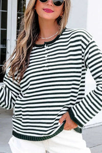 Striped Button Placket Drop Shoulder Long Sleeve Sweater 100100966141645 48 Women's Sweaters and Knitwear Jerry's Apparel 