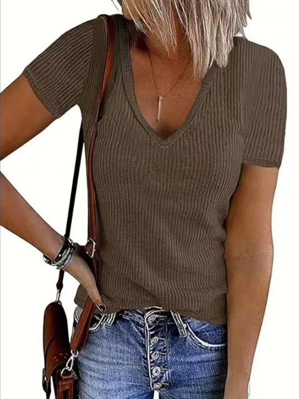 Solid V-Neck Short Sleeve T-Shirt