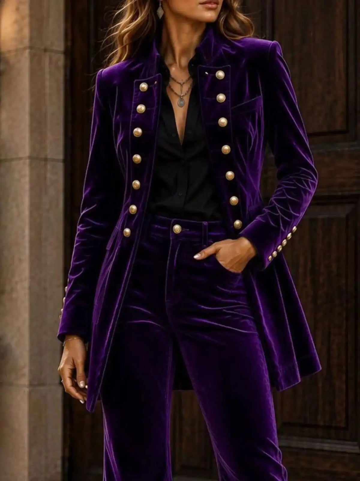 Velvet Double-Breasted Blazer and Flare Pants Set 101001710079074 99 Affordable Fashion Under $100 Jerry's Apparel 