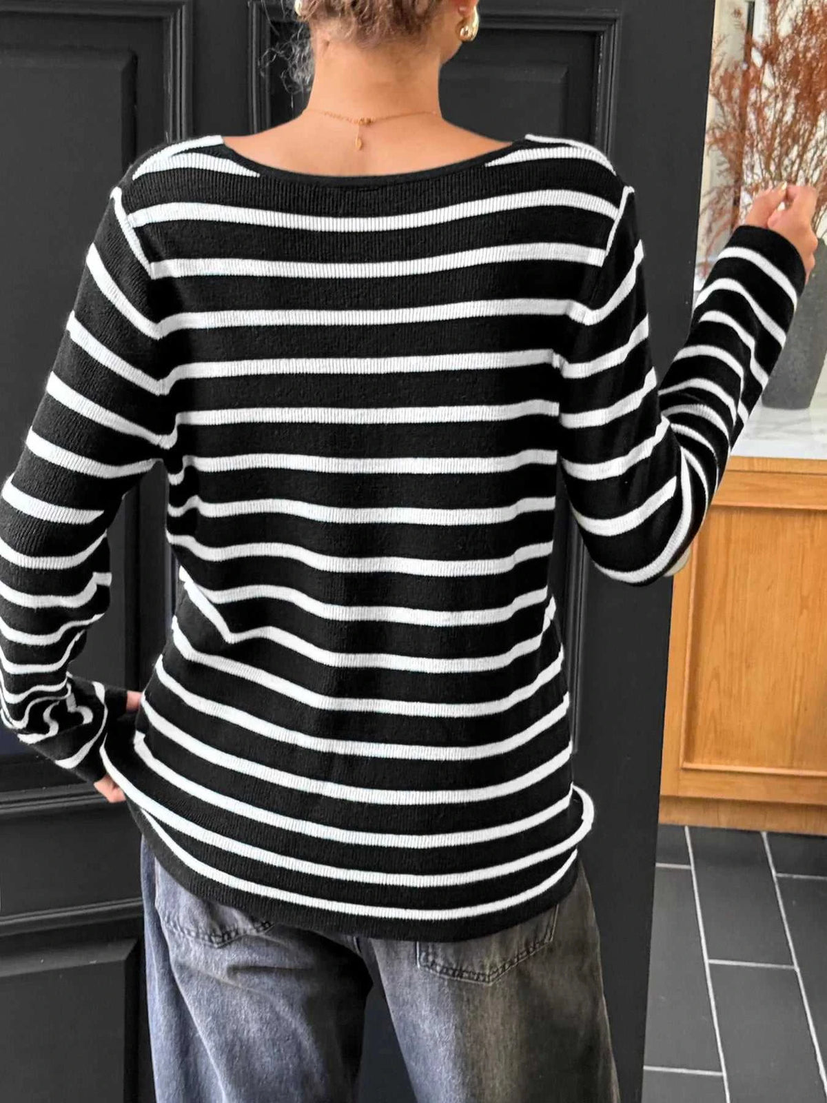 Striped Cross Front Long Sleeve Knit Top 100100783512927 50 Affordable Fashion Under $100 Jerry's Apparel 