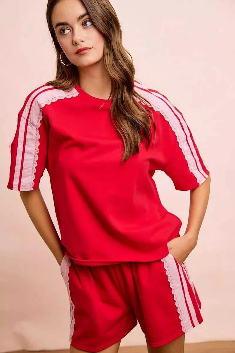 BiBi French Terry Side Lace Detail Short Sleeves Top 100100237661933 42 Affordable Fashion Under $100 Jerry's Apparel 