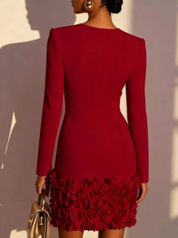 V-Neck Long Sleeve Mini Dress with 3D Rose Floral Hem 101001375780495 54 Affordable Fashion Under $100 Jerry's Apparel 