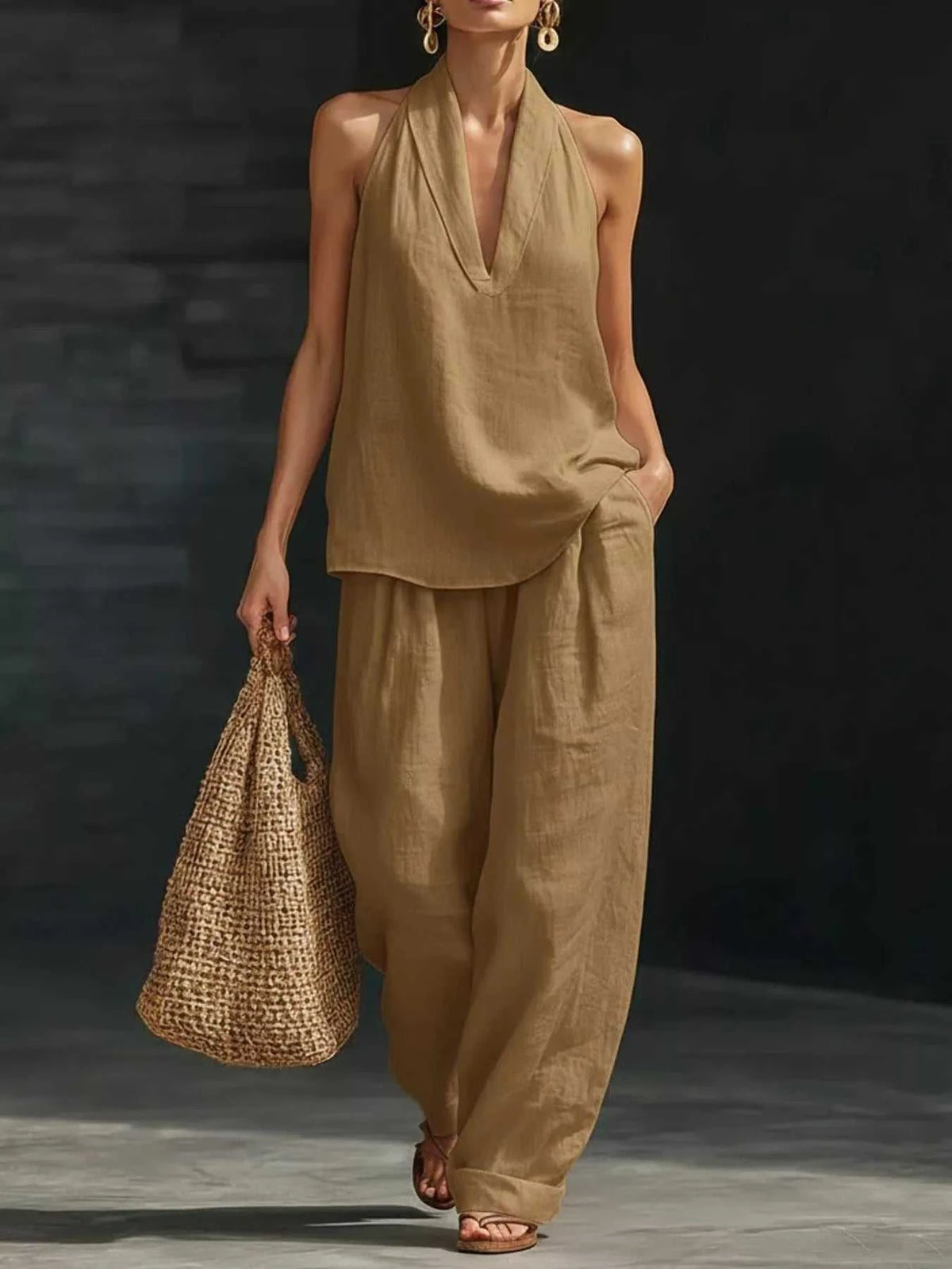 Full Size Halter Neck Top and Wide Leg Pants Set Plus Size 100100162890040 46 Affordable Fashion Under $100 Jerry's Apparel 