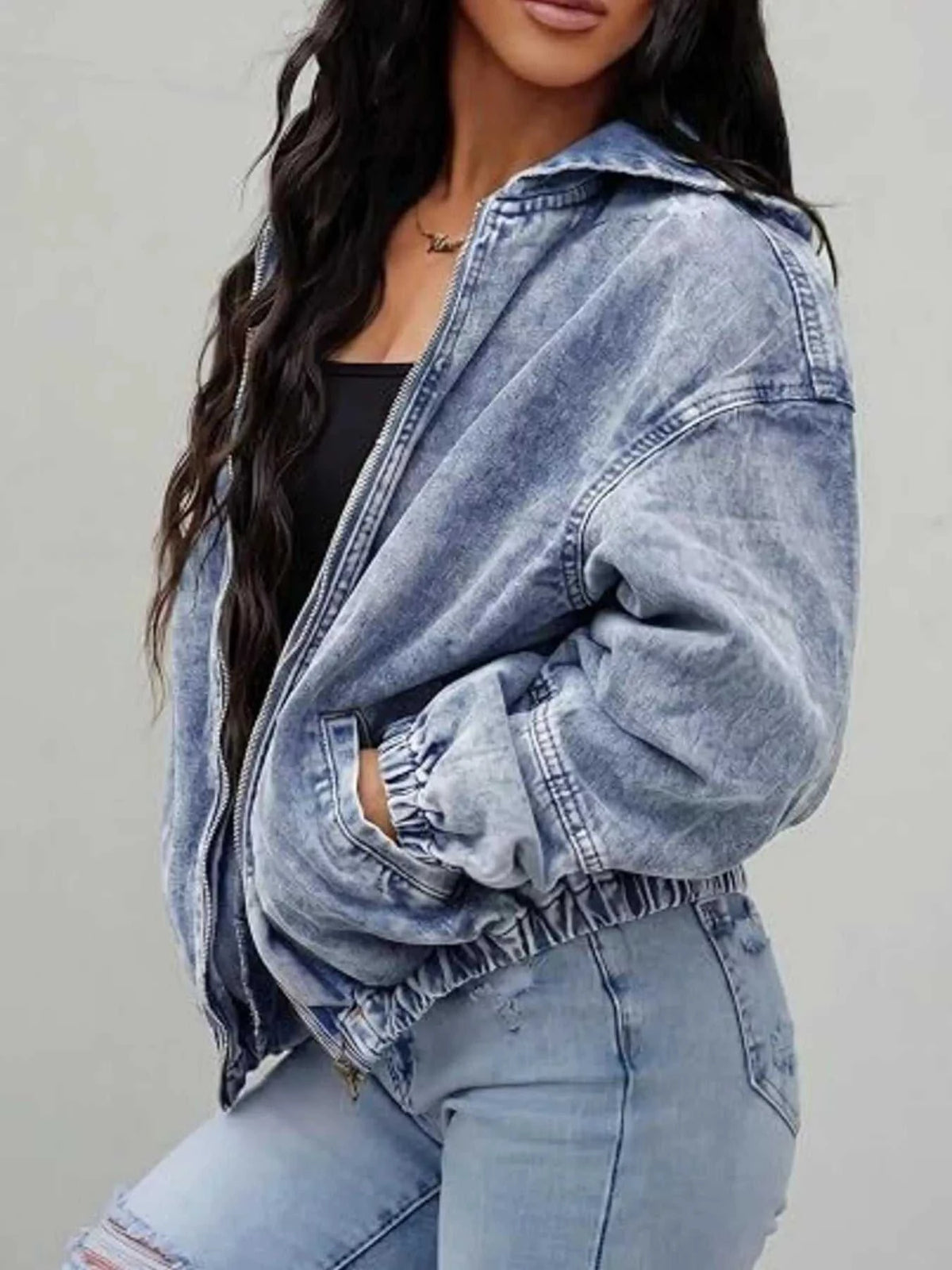 Vintage Washed Zip Up Hooded Denim Jacket 101003931573383 64 Affordable Fashion Under $100 Jerry's Apparel 