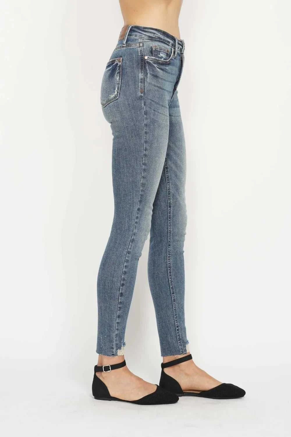 Judy Blue Full Size Tummy Control Vintage Wash Hem Destroy Skinny Jeans 100100882311542 64 Affordable Fashion Under $100 Jerry's Apparel 