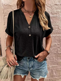 Full Size Notched T-Shirt with Rolled Sleeves Plus Size 100100574144593 26 Affordable Fashion Under $100 Jerry's Apparel 