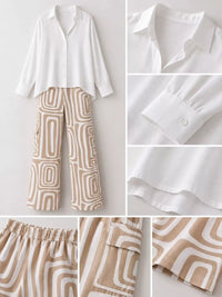 Full Size Chic Button-Down Shirt and Geometric Wide-Leg Pants Set Plus Size 101001328300968 50 Affordable Fashion Under $100 Jerry's Apparel 