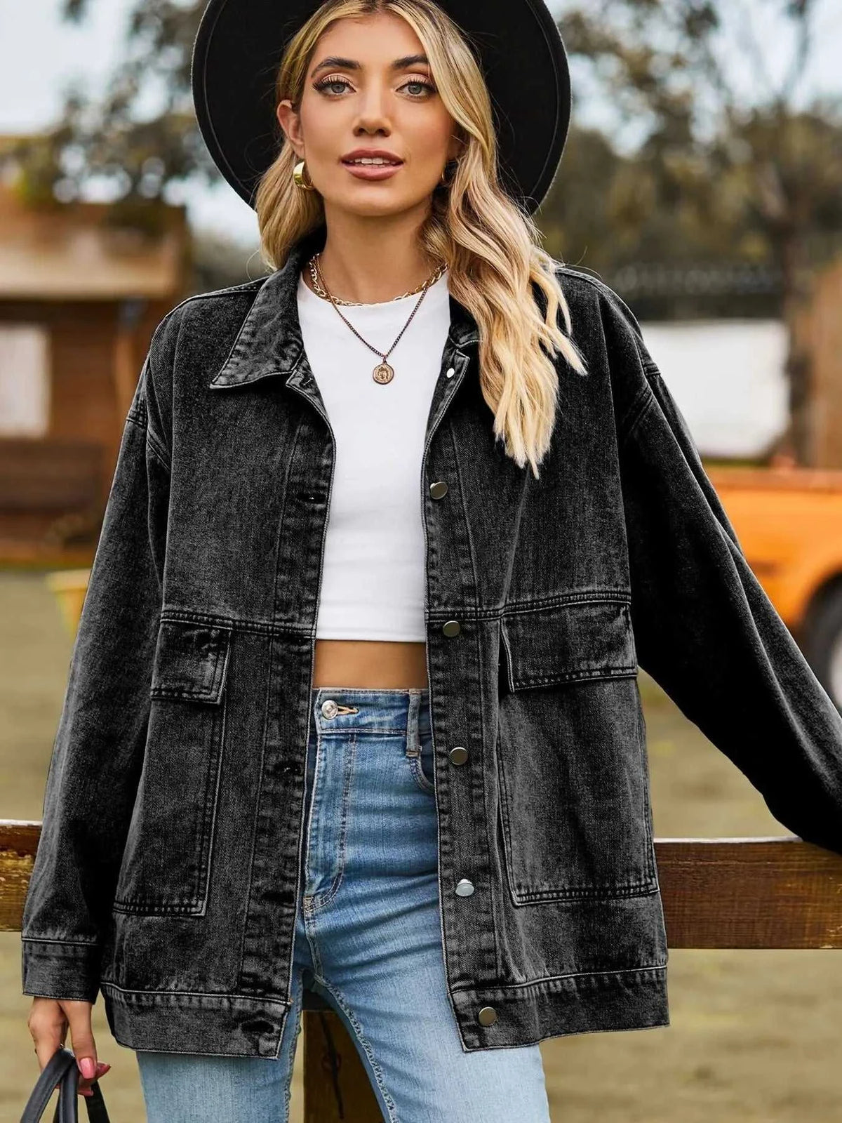 Oversized Button Up Denim Jacket with Hood 100100876233269 72 Affordable Fashion Under $100 Jerry's Apparel 