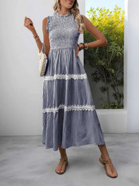 Smocked Striped Lace Trim Sleeveless Midi Dress 100100337606296 49 Affordable Fashion Under $100 Jerry's Apparel 