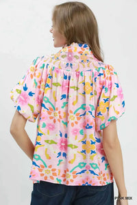 Umgee Folk Art Print Top with Smocked Detail 100100158761724 51 Affordable Fashion Under $100 Jerry's Apparel 