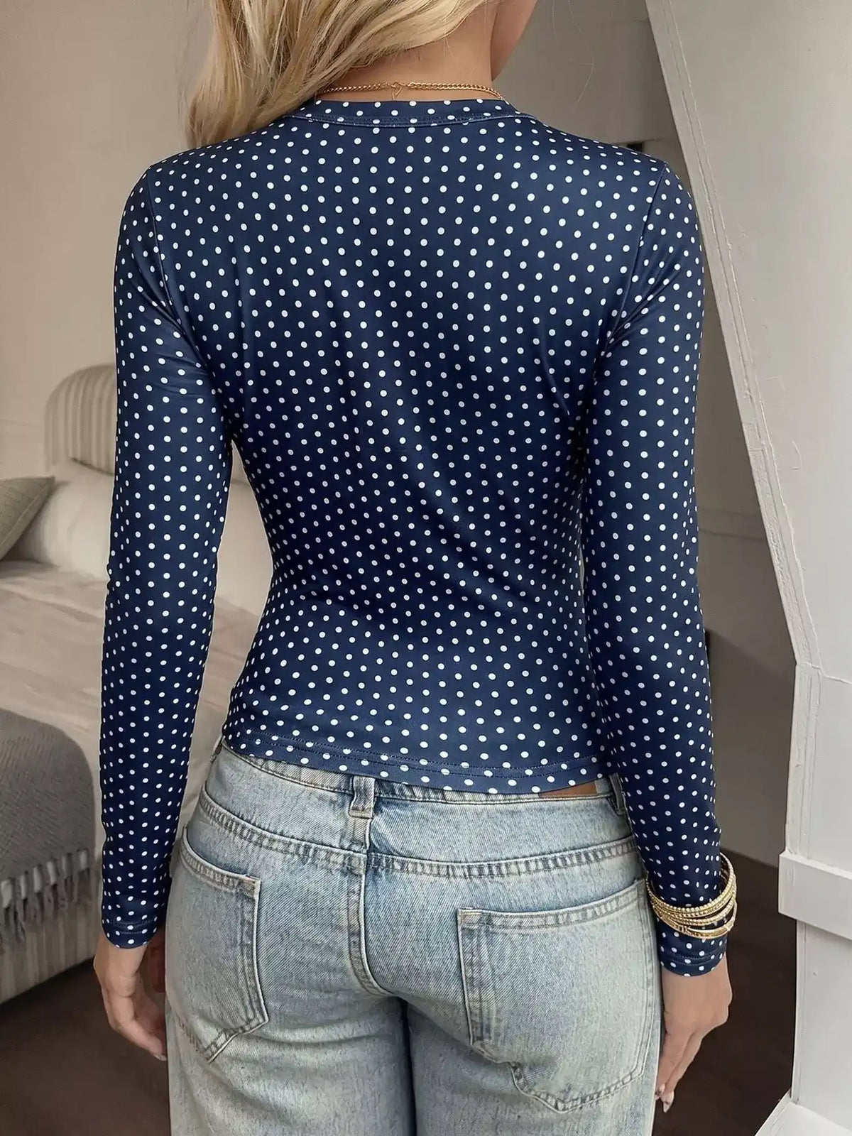 Long Sleeve Polka Dot Slim Fit T-Shirt 101001890142731 27 Affordable Fashion Under $100 Jerry's Apparel 