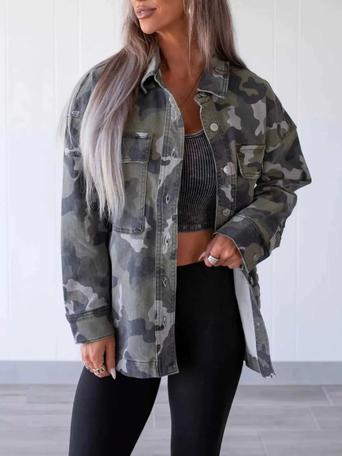 Camouflage Print Button Up Denim Jacket 101003062000961 67 Affordable Fashion Under $100 Jerry's Apparel 