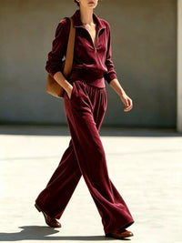 Full Size Quarter-Zip Top and Wide-Leg Pants Set Plus Size 101001639337372 55 Women's Pants Set Gifts for Her Jerry's Apparel 