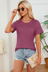 Ruched Round Neck Short Sleeve T-Shirt