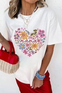 MAMA Flower Heart Cotton Blend Graphic Tee
